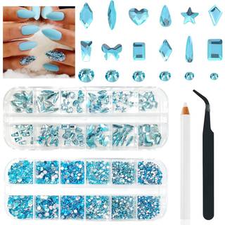 qiipii 4080pcs akvamarin negle rhinestones vandbl? sten til negle negle charme k9 glas flatback perler s?bl? runde diamant juveler krystal charme