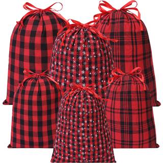 Mr. Pen-Large DrawString Gift Bags 6 Pcs Buffalo Plaid Christmas Sacks til gaver Genanvendelige julegaveposer
