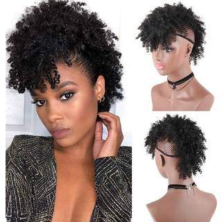 Aisaide High Puff Afro -hestehale med Bangs Drawstring Short Kinky Curly DrawString Ponytail Extension Synthetic Clip i Mohawk Ponytail Bun With