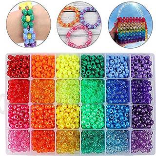 Quefe 2880pcs pony perler kit kandi perler til h?r regnbue perler plastperle til h?ndv?rk 6 x 9 mm 24 farver 4 stilarter store hulperler indstill