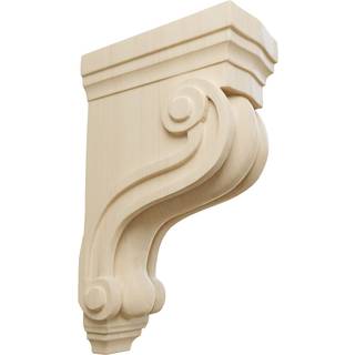EKENA MILLWORK COR03X06X10TSRW BOSTON Traditionell Scroll Wood Corbels 3 3/8 """" W x 6 1/2 """" D x 10 1/2 """" H Rummiträ