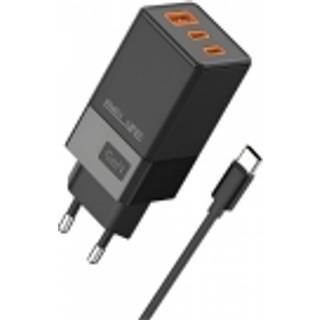 Beline BLN3CB65C GaN 65W vægoplader m. USB-C-kabel - 2xUSB-C, USB-A - Sort