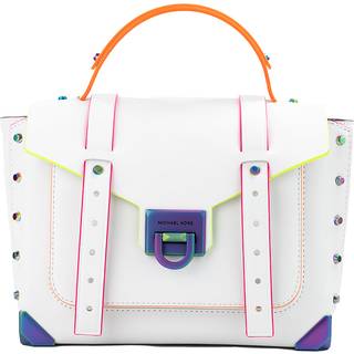 MK Manhattan Medium Contrast-Trim Leather Satchel - White - Michael Kors - ONE SIZE