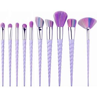 Professionelle skånsomme makeupbørster 10-pack, Unicorn Lilla