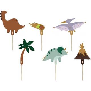 6 stk. Dinosaur Kagepynt i Farvemix 8-12 cm – Sjovt præhistorisk tema til festen