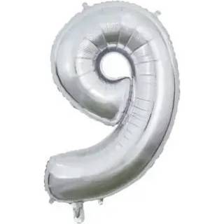Folieballon 9 Sølv 66 cm