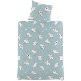 Enhjørning sengetøj - 100x140 cm - Unicorn og regnbue junior sengetøj - 2 i 1 design - Sengesæt i 100% bomuld