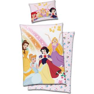 Prinsesse junior sengetøj 100x140 cm - Disney prinsesser - 2 i 1 design - 100% bomuld