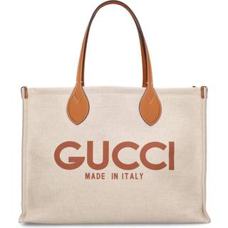 Gucci Medium logo leather-trimmed canvas tote bag - beige - One Size