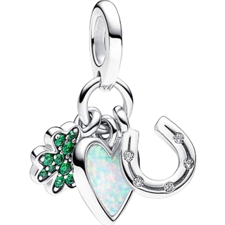 Pandora 792755C01 Charm-Anhänger Vierblättriges Kleeblatt, Herz und Hufeisen