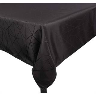 Borddug - 140x220 cm - Damask dug - Sort tekstildug - Jacquardvævet dug med geometrisk mønster - Eksklusiv festdug