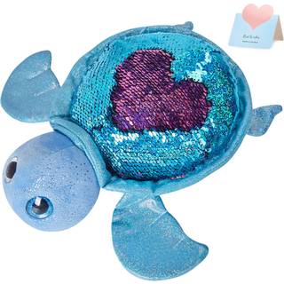 Athoinsu 12 '' Bl? skildpadde udstoppet dyr bl?d plys leget?jspude med reversibel glitter paljetter gnistre f?dselsdag b?rns dag Valentinsdag for