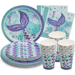 Royal Bluebonnet Mermaid Party Plates - 24 s?t havfrueplader og servietter Party Supplies Mermaid Paper Plates Mermaid f?dselsdagsplader og servi