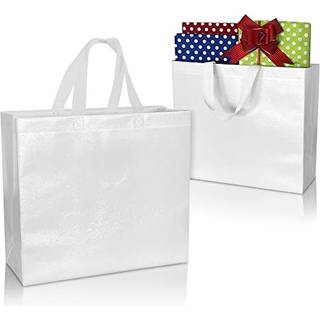 NUSH NUSH Hvide gaveposer Stor st?rrelse - S?t med 12 skinnende hvide genanvendelige gaveposer med h?ndtag - Goodie -tasker med h?ndtag f?dselsda