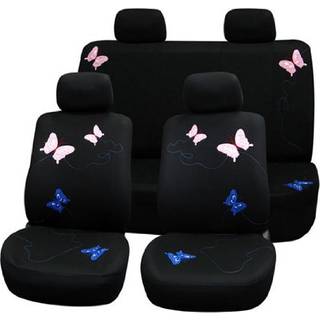 FH Group Car Seat Covers Full Set Butterfly Cloth - Universal Fit Automotive Seat Covers Low Back Front Seat Covers Solid Back Seat Cover Washabl