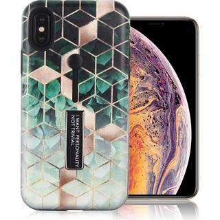 iPhone Xs Max mobiletui i kombimaterialer med præget Rhombus mønster - Sort