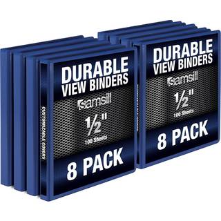 Samsill holdbar .5 tommer bindemiddel fremstillet i USA Round Ring Tilpaselig klar visning Binder Blue 8 Pack (MP88412)