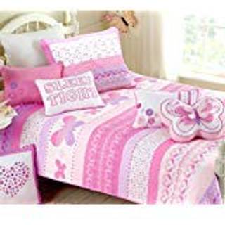 Hyggelige linje hjem mode lyser?de sommerfuglstrik 100% bomuld reversibelt quilt senget?j s?t coverlet senget?pper (dronning - 6 stykke: 1 quilt