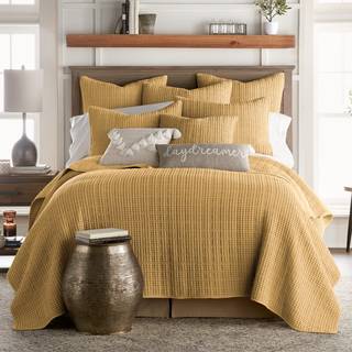 Levtex Home Mills Waffle Twin Quilt Set - Ocher Cotton 1 Sham 1 Quilt (68 x 86in.)