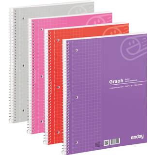 Emraw Graph Paper Notebook Quad Destiled Spiral Grid Notebook Pack of 4 White Paper 100 Sheets Assortered Colours Wire Bound Graphing Books