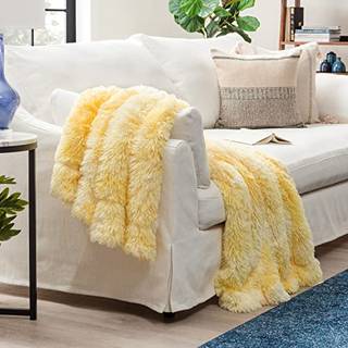 Chanasya Premium Wolf Faux Lang pels kastet?ppe - Bl?dt fuzzy kastet?ppe - til seng eller sofa - 50 """" x 65 - gul