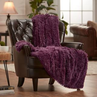 Chanasya Premium Solid Faux Long Fur Throw T?ppe - Bl?dt fuzzy kastet?ppe - til seng eller sofa - 50 """" X 65 - Aubergine