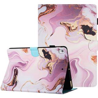 iPad 10.2" (2021 / 2020 / 2019) Læder Flip Cover m. Ståfunktion & Kortholder - Lyserød / Guld Marmor