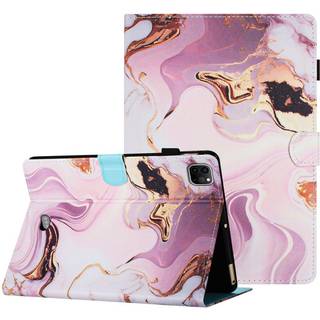 iPad Air (2022 / 2020) / Pro 11 (2022 / 2021 / 2020 / 2018) Læder Flip Cover m. Ståfunktion & Kortholder - Lyserød / Guld Marmor