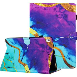 iPad 10.2" (2021 / 2020 / 2019) Læder Flip Cover m. Ståfunktion & Kortholder - Blå / Lilla Marmor