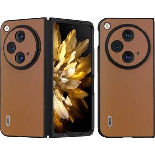 OnePlus Open Læderbelagt Plastik Bagside Cover - Brun