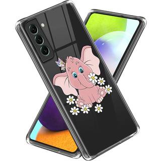 Samsung Galaxy S24 Plastik Transparent Bagside Cover m. Motiv - Lyserød Elefant