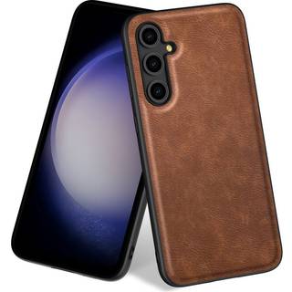 Samsung Galaxy A55 Læderbelagt Plastik Bagside Cover - Brun