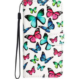 Samsung Galaxy S24 Læder Flip Cover m. Pung og Strop - Farverige Sommerfugle