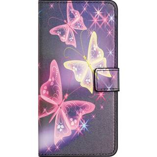 Samsung Galaxy A55 Læder Flip Cover m. Pung & Ståfunktion - Glimtende Sommerfugle