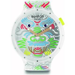 Swatch Dragon In Cloud Quartz Silver Dial Transparent Silicone Strap Unisex Watch SB05Z102
