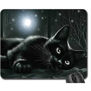 Schoolsupplies Black Cat in Moonlight Mouse Pad Mousepad (Cats Mouse Pad)