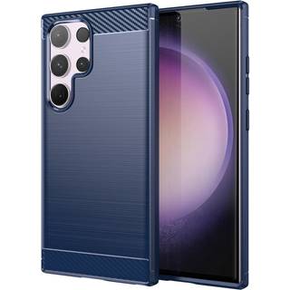 Samsung Galaxy S24 Ultra Brushed Carbon Fiber Fleksibelt Plastik Bagside Cover - Blå