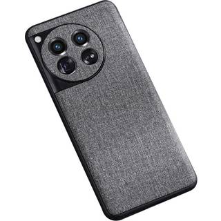 OnePlus 12 Stofbetrukket Plastik Bagside Cover - Grå