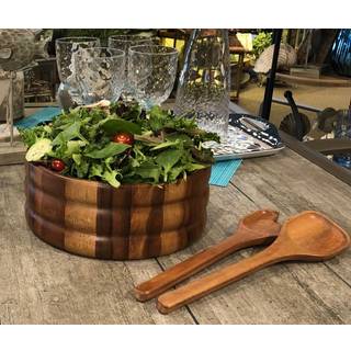 Kalmar Hjem 12-tommer Acacia Wood buet ekstra stor salatskål med servere