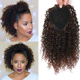Rosessea Short Afro Kinky Curly Ponytail Hair Piece til afroamerikansk hestehaleudvidelse Syntetisk Afro Kinky Curly Ponytail for Women (Mix Dark