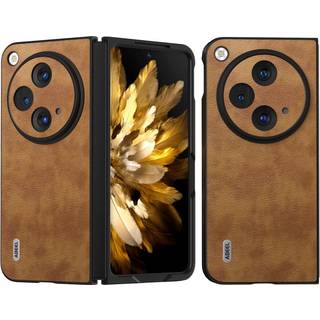 OnePlus Open Litchi Læderbelagt Plastik Bagside Cover - Brun