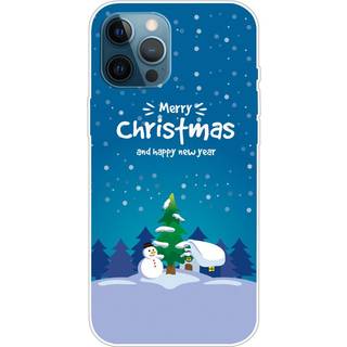 iPhone 15 Pro Fleksibelt Plast Bagside Jule Cover - Merry Christmas - Snemand og Juletræ