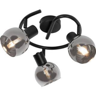 Art Deco loftslampe sort med røgglas 3-lys rund - Vidro
