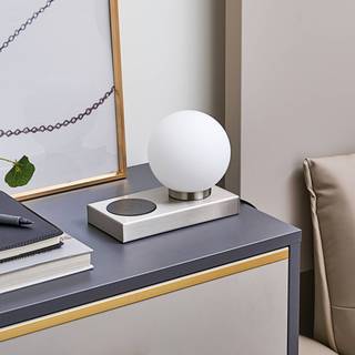 Lindby Junis bordlampe, sort, opladningsfunktion, Sort, Stue/spisestue, Metal, Moderne