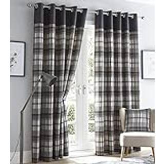 Portfolio Orleans Tartan-Check gardiner med øjer, fuld foring, Grå, 66 x 72"