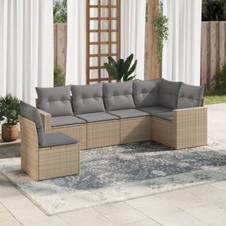 Sofasæt Til Haven 6 Dele Med Hynder Polyrattan - beige og grå / Uden bord