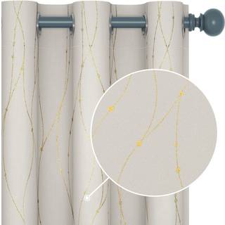 DECONOVO PLAYROOM GARSTER 95 tommer l?ngde - Solblokerende vinduesgardiner og gardiner med guldb?lgelinie og prikker trykt (42 x 95 tommer beige