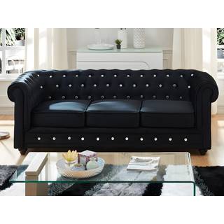 CHESTERFIELD 3-personers sofa - sort fløjl og krystaleffekt knapper