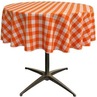 La Linen Polyester Gingham Checkered 51-tommer rund dug hvid og orange