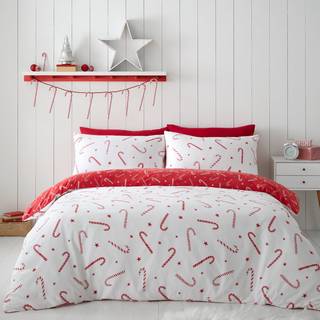 Catherine Lansfield Catherine Lansfield White Christmas Candy Cane Reversible Duvet Cover Set